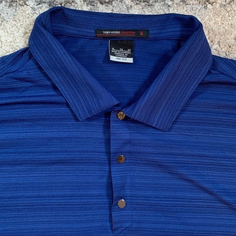 Nike X Tiger Woods Collection Vintage Blue Dri-Fit Golf Polo Shirt XL